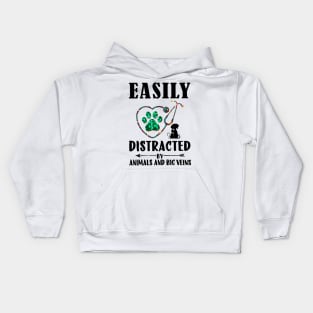 Easily Distracted By Animals And Big Veins Kids Hoodie